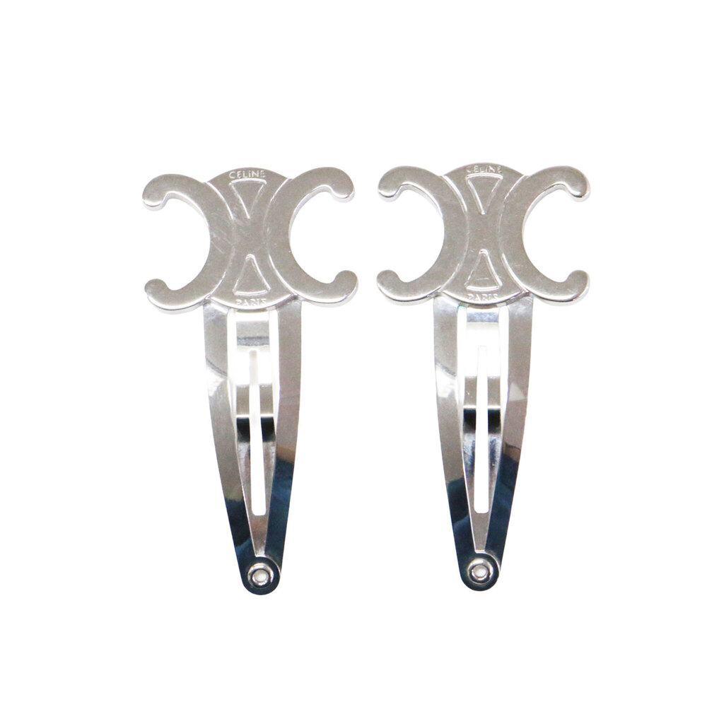 CELINE Spring/Summer 2026 Snap Hair Clips (Set of 2) Rhodium Finish Brass Ste...